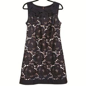 White House Black Market WHBM Dress Midi Black Lace Sleeveless Size 8